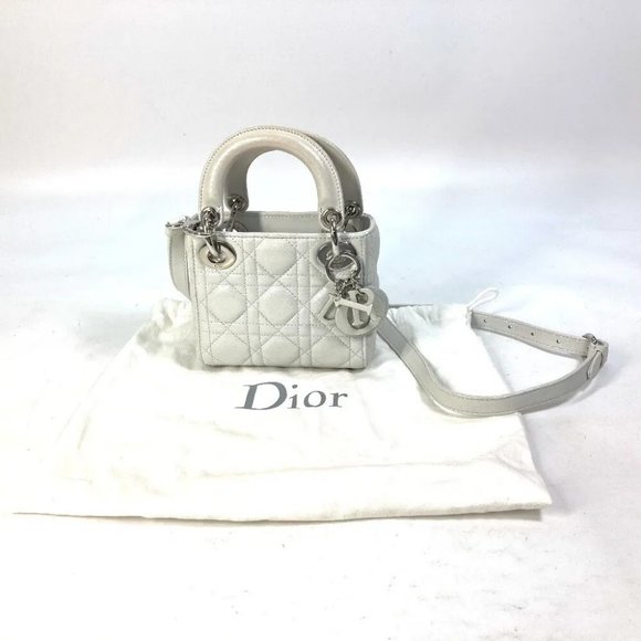 Auth Dior Lady CHRISTIAN DIOR Cannage Mini 2WAY Shoulder Bag Crossbody bag Hand - Picture 1 of 16